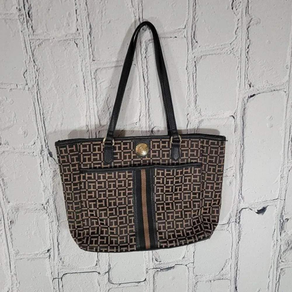 Tommy Hilfiger Classic Shoulder Tote Bag‎ Handbag Preppy Purse Exterior Pocket